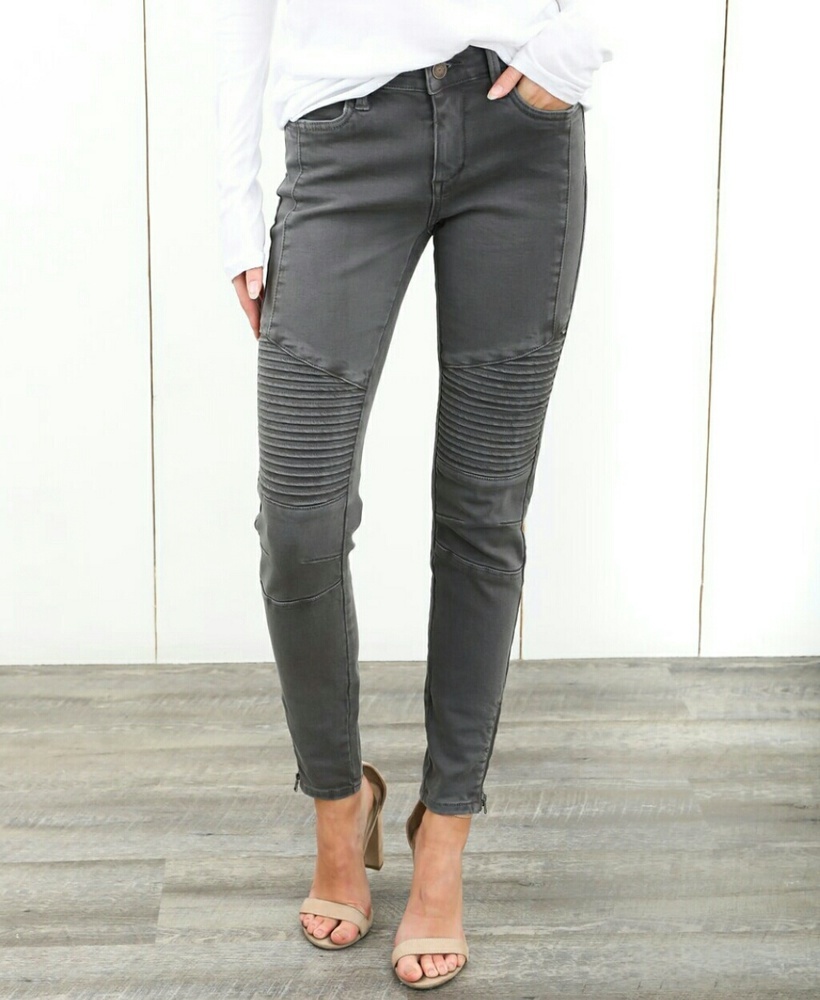 Gray Moto Stretch Pants